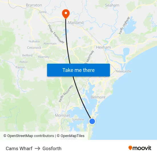 Cams Wharf to Gosforth map