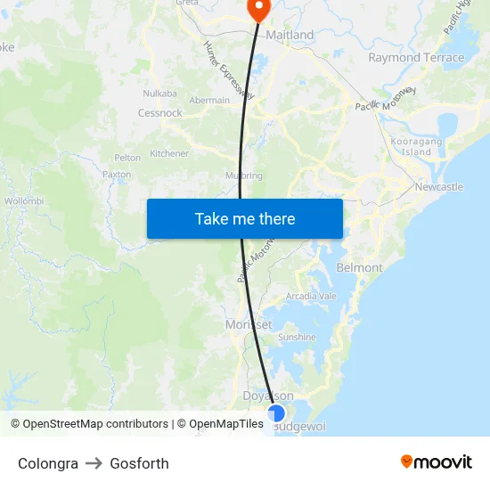 Colongra to Gosforth map