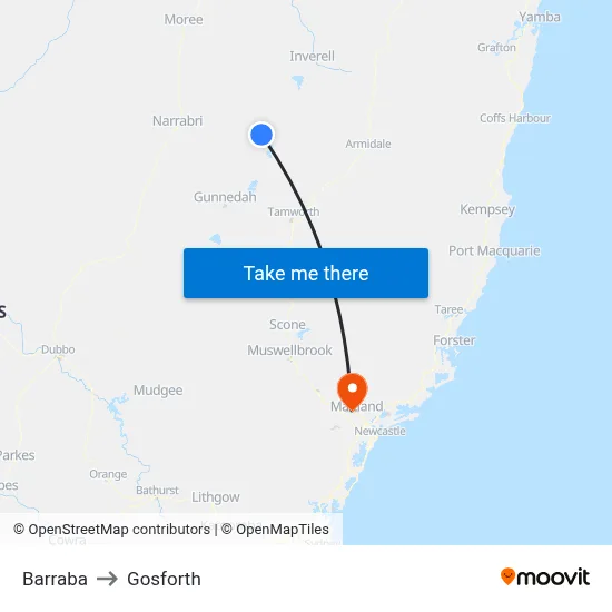 Barraba to Gosforth map