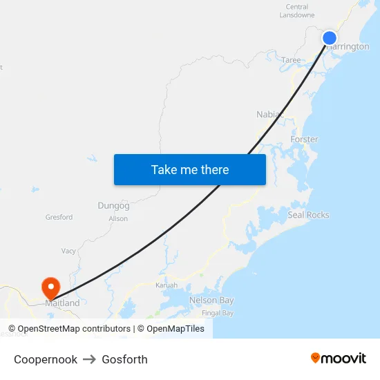 Coopernook to Gosforth map