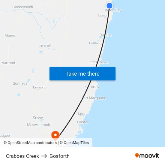 Crabbes Creek to Gosforth map
