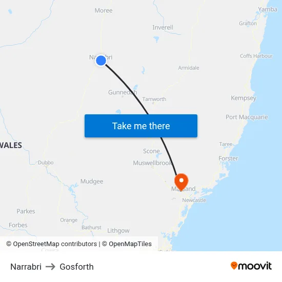 Narrabri to Gosforth map