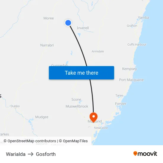 Warialda to Gosforth map