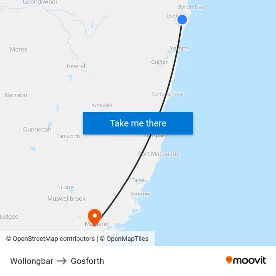 Wollongbar to Gosforth map