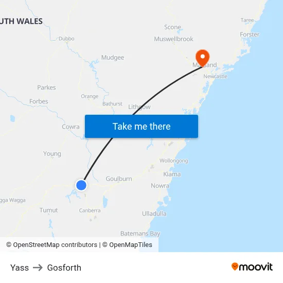 Yass to Gosforth map