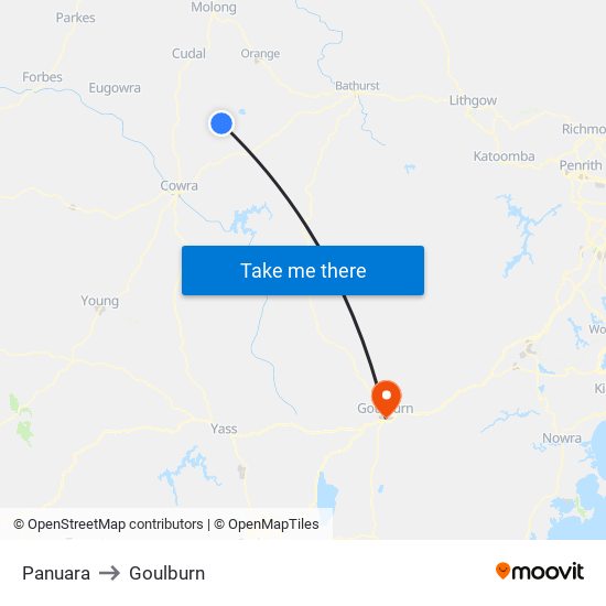 Panuara to Goulburn map