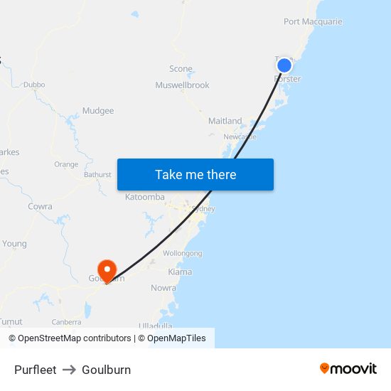 Purfleet to Goulburn map