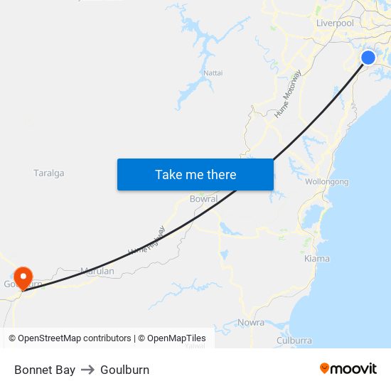 Bonnet Bay to Goulburn map