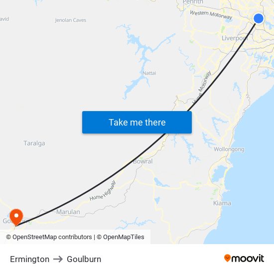 Ermington to Goulburn map