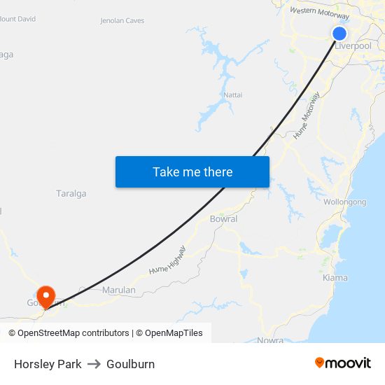 Horsley Park to Goulburn map