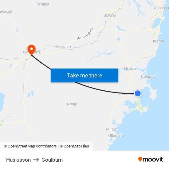 Huskisson to Goulburn map