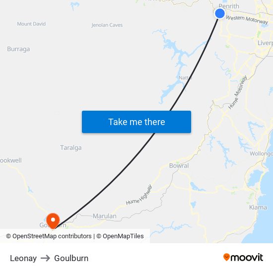 Leonay to Goulburn map