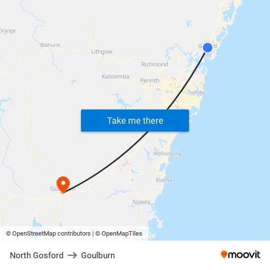 North Gosford to Goulburn map