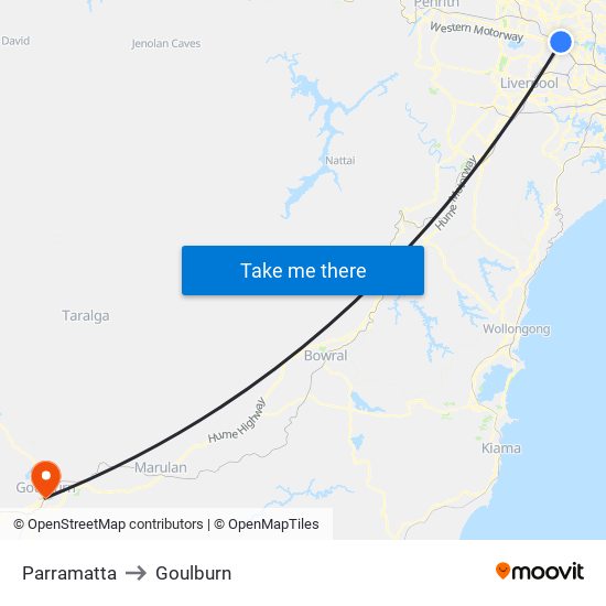 Parramatta to Goulburn map