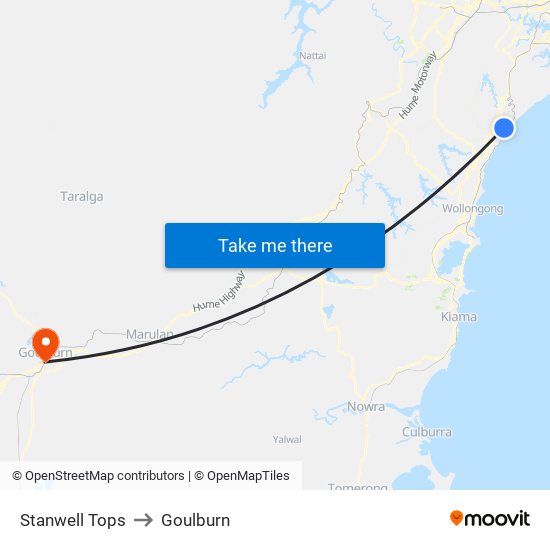 Stanwell Tops to Goulburn map