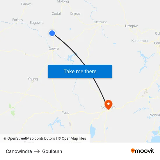Canowindra to Goulburn map