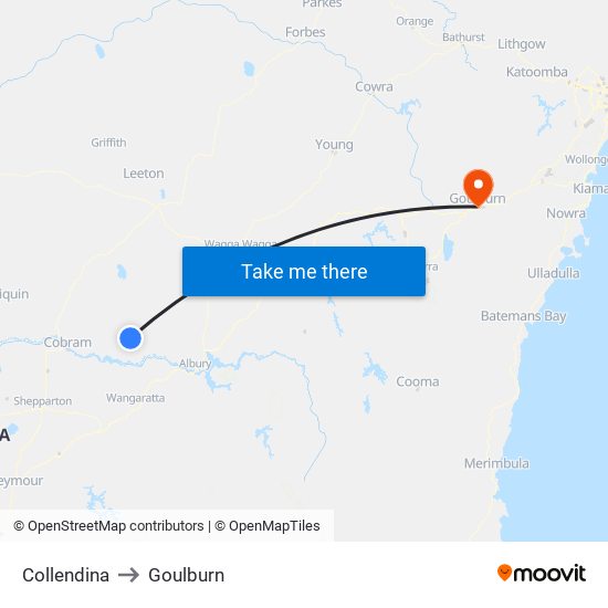 Collendina to Goulburn map