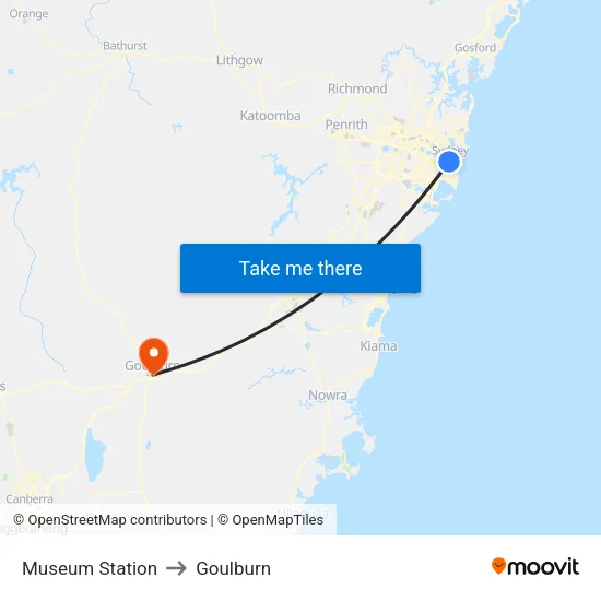 Museum Station to Goulburn map