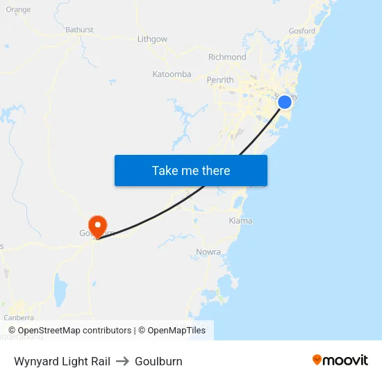 Wynyard Light Rail to Goulburn map