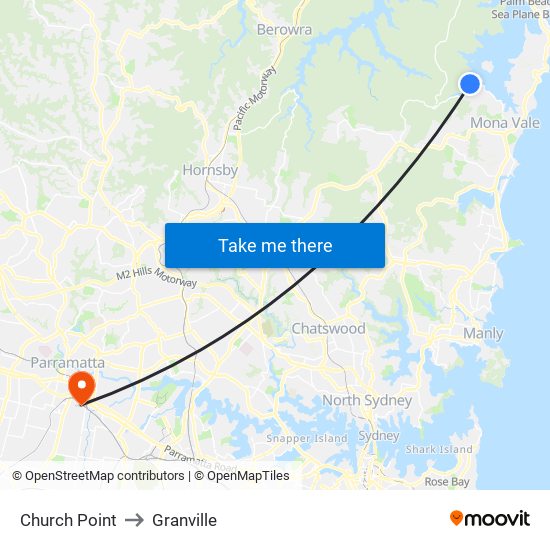 Church Point to Granville map