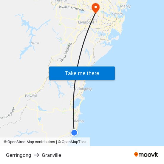 Gerringong to Granville map