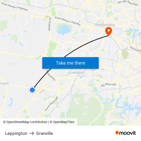 Leppington to Granville map