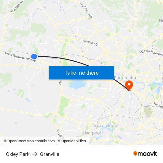 Oxley Park to Granville map