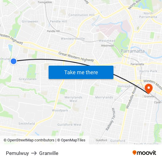 Pemulwuy to Granville map