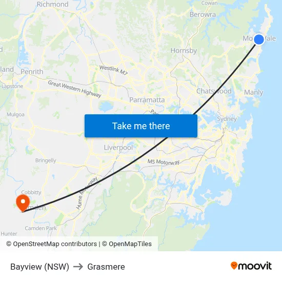 Bayview (NSW) to Grasmere map