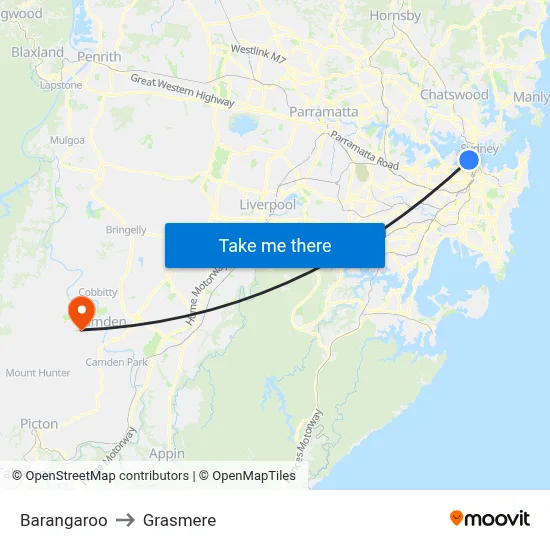 Barangaroo to Grasmere map