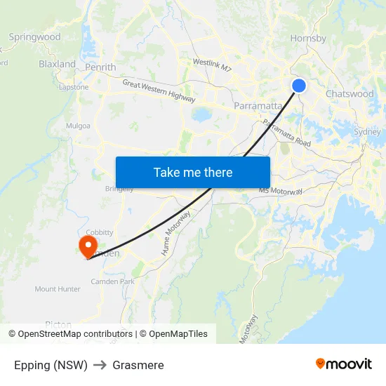 Epping (NSW) to Grasmere map