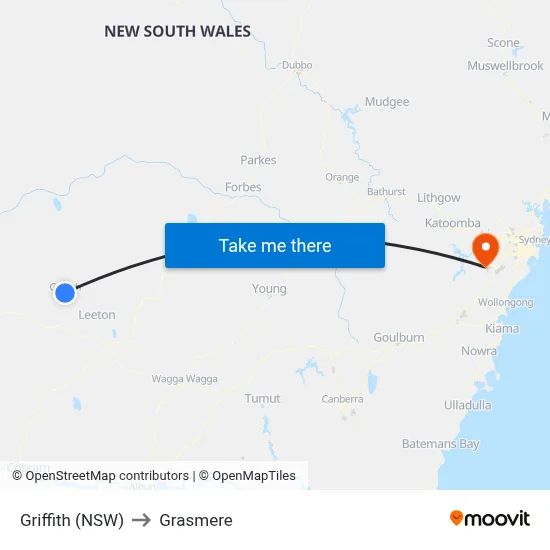 Griffith (NSW) to Grasmere map