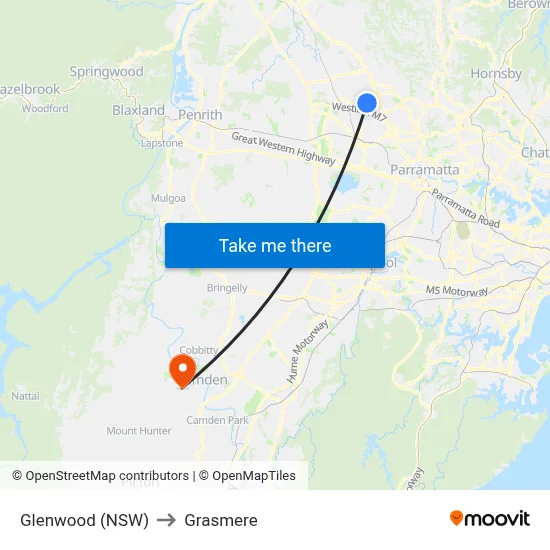 Glenwood (NSW) to Grasmere map