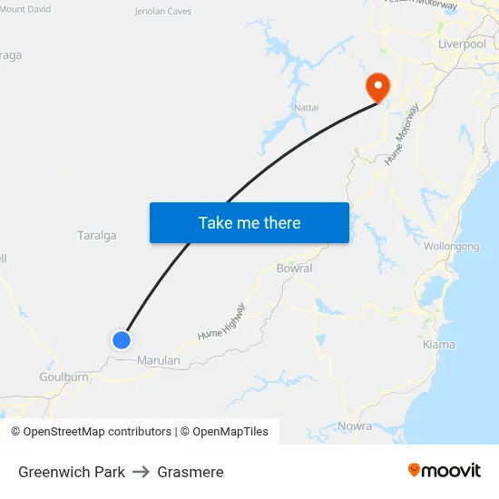 Greenwich Park to Grasmere map