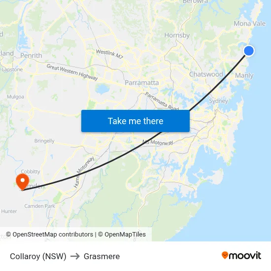 Collaroy (NSW) to Grasmere map