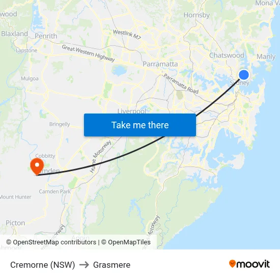 Cremorne (NSW) to Grasmere map