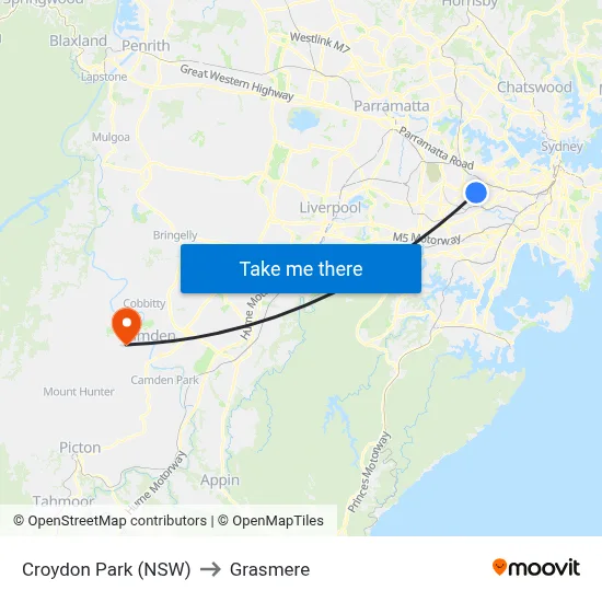 Croydon Park (NSW) to Grasmere map