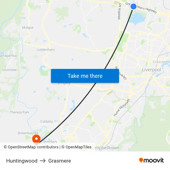 Huntingwood to Grasmere map