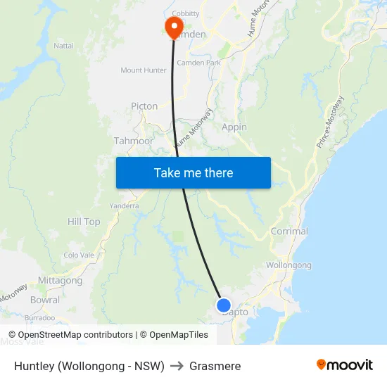Huntley (Wollongong - NSW) to Grasmere map