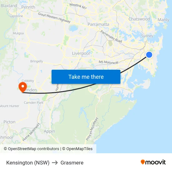 Kensington (NSW) to Grasmere map