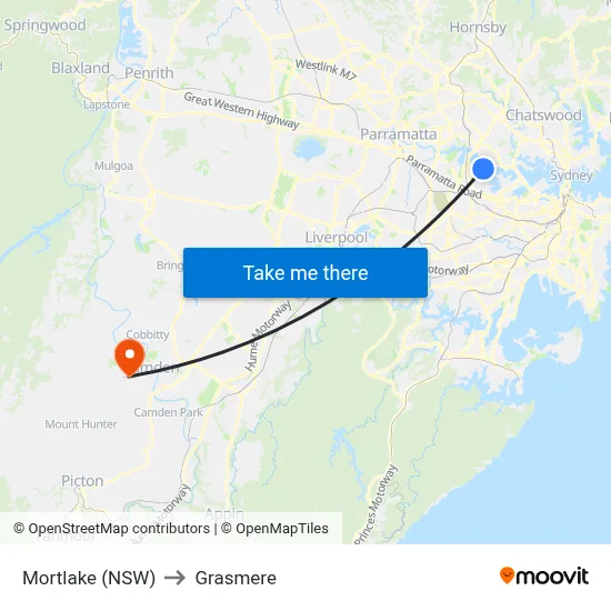 Mortlake (NSW) to Grasmere map