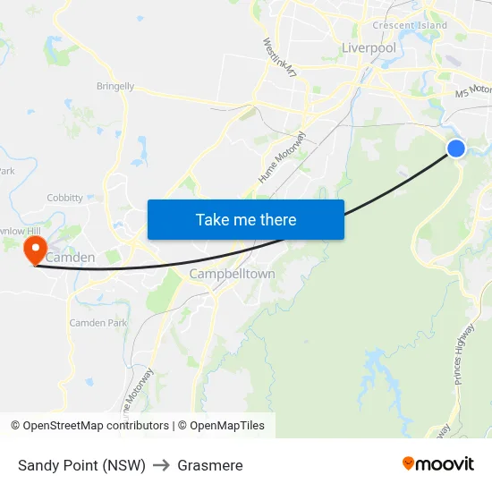Sandy Point (NSW) to Grasmere map