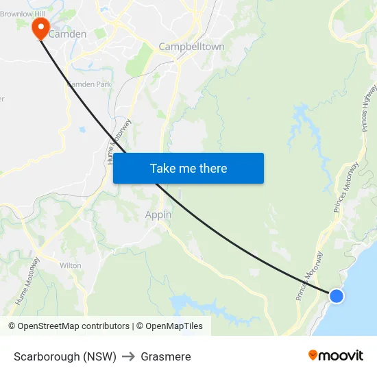 Scarborough (NSW) to Grasmere map