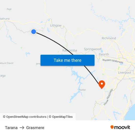Tarana to Grasmere map