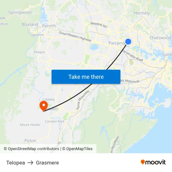 Telopea to Grasmere map