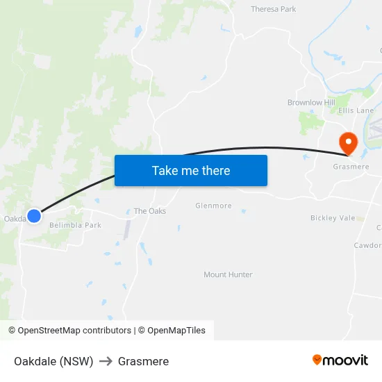 Oakdale (NSW) to Grasmere map