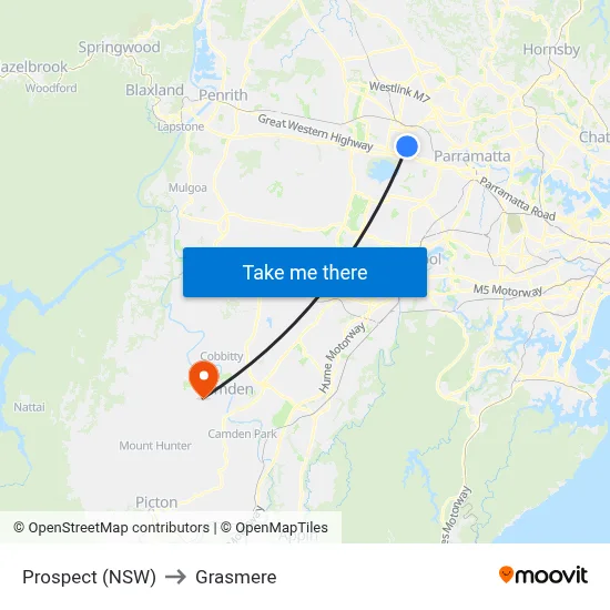 Prospect (NSW) to Grasmere map