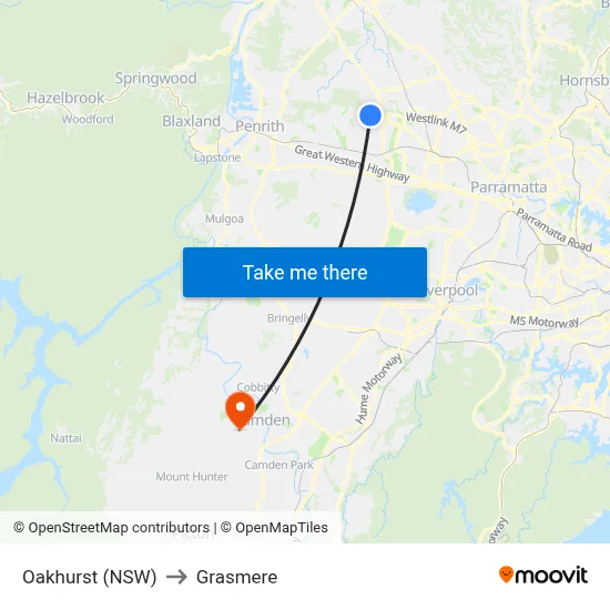Oakhurst (NSW) to Grasmere map