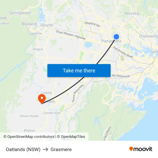 Oatlands (NSW) to Grasmere map