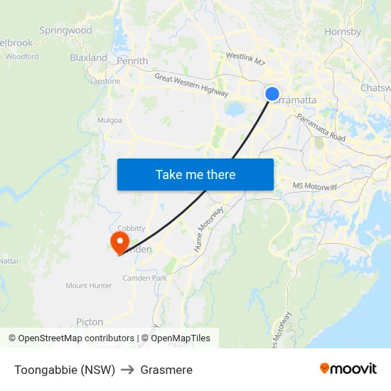 Toongabbie (NSW) to Grasmere map